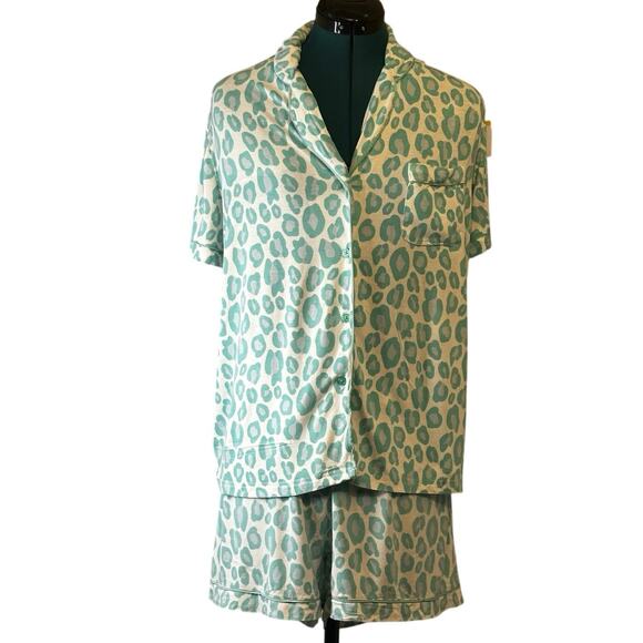 Mary Square Mint Green Leopard Print Pajama Set Women’s Large | Cozy - Picture 3 of 6